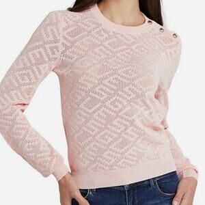 Guess Paula Allover G Long Sleeve Logo Knit Too Gold Buttons Size XL Y2K